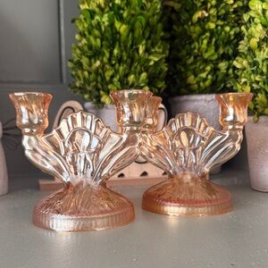 Handcrafted Peach Glass Double Candle Holders - Elegant Home Accent